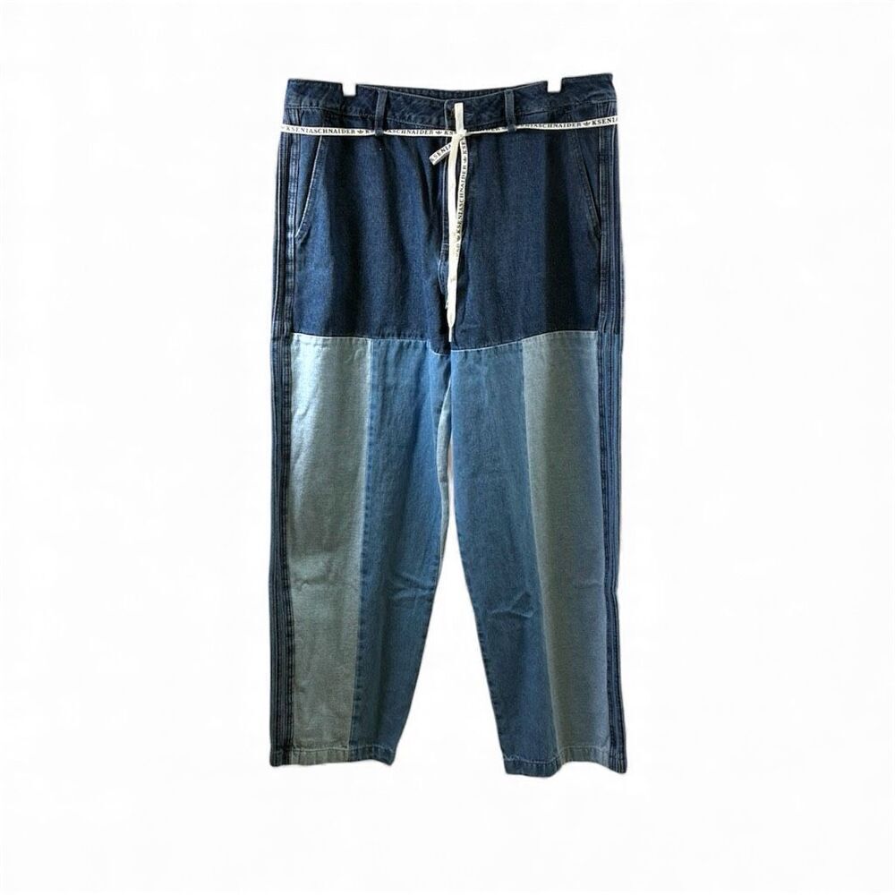 Adidas Originals NWT Kseniaschnaider Patchwork Straight Leg Jeans in Blue Size